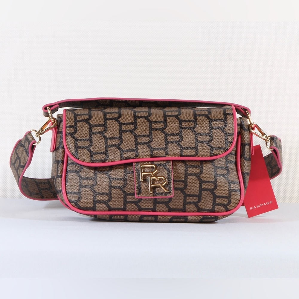 Rampage Convertible shoulder bag brown signature logo pattern with pink trim - Picture 4 of 7